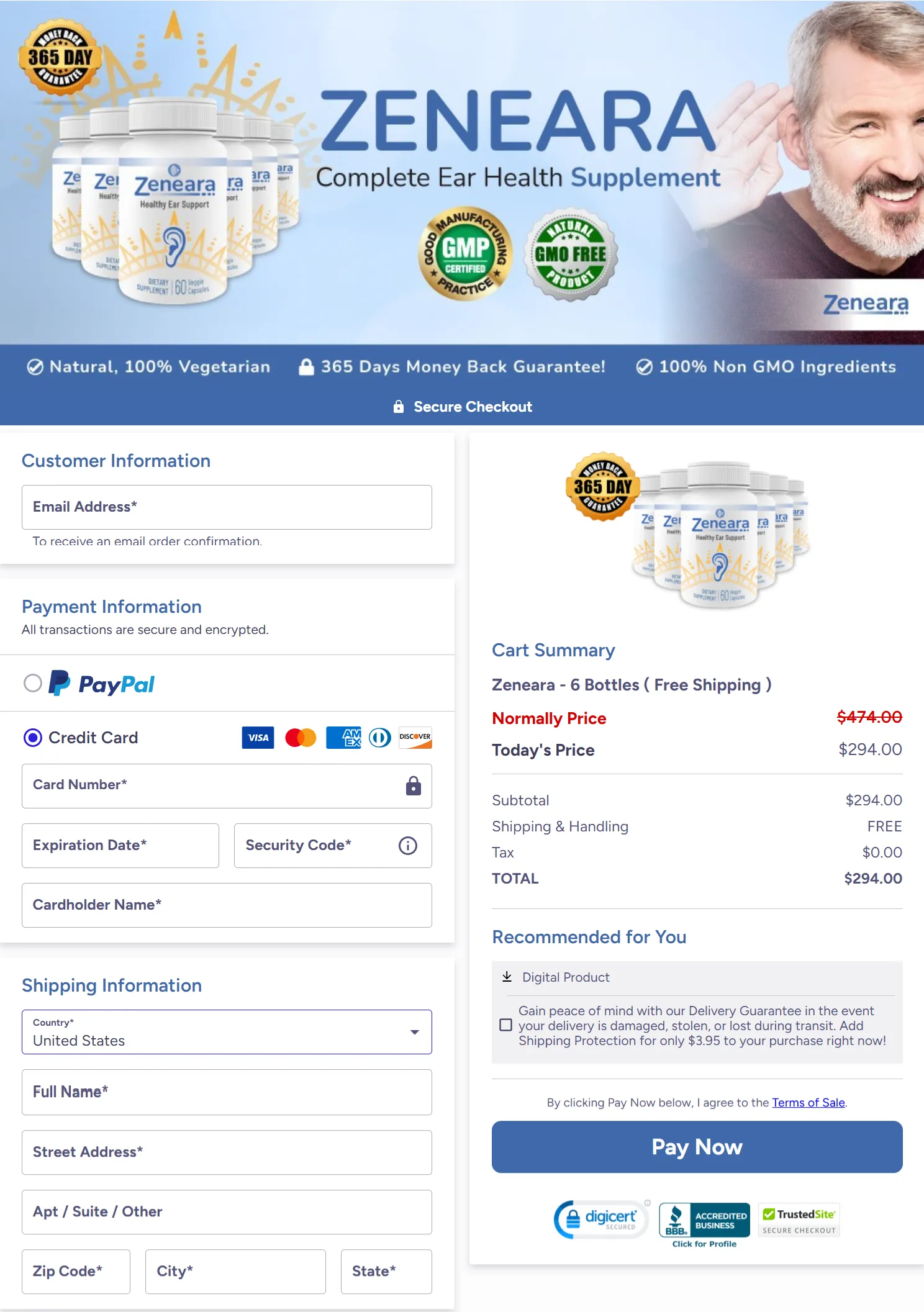 Zeneara checkout page